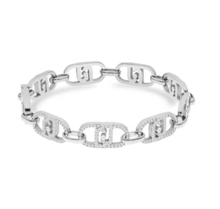 Bracciale LIU JO Donna Acciaio Argentato Catena Logo Zirconi _LJ2622