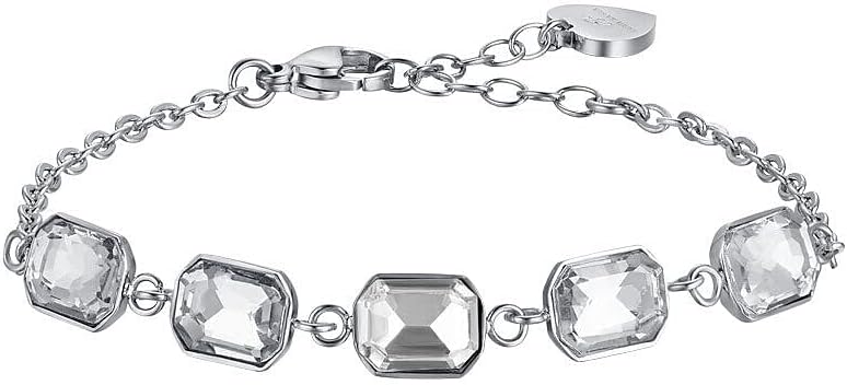 Bracciale Luca Barra Acciaio Argentato Cristalli Centrali Bianchi _BK2509