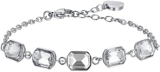 Bracciale Luca Barra Acciaio Argentato Cristalli Centrali Bianchi _BK2509