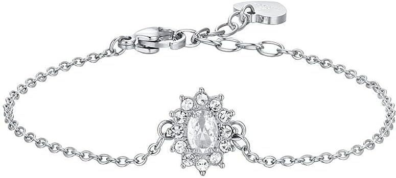 Bracciale Luca Barra Acciaio Argentato Cristalli con Centrale Zircone Bianchi _BK2734