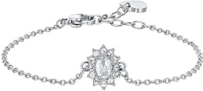 Bracciale Luca Barra Acciaio Argentato Cristalli con Centrale Zircone Bianchi _BK2734