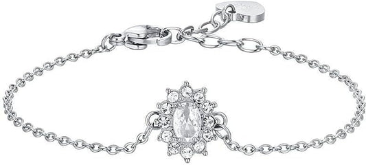 Bracciale Luca Barra Acciaio Argentato Cristalli con Centrale Zircone Bianchi _BK2734