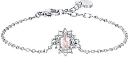 Bracciale Luca Barra Acciaio Argentato Cristalli e Zircone Centrale Rosa _BK2735