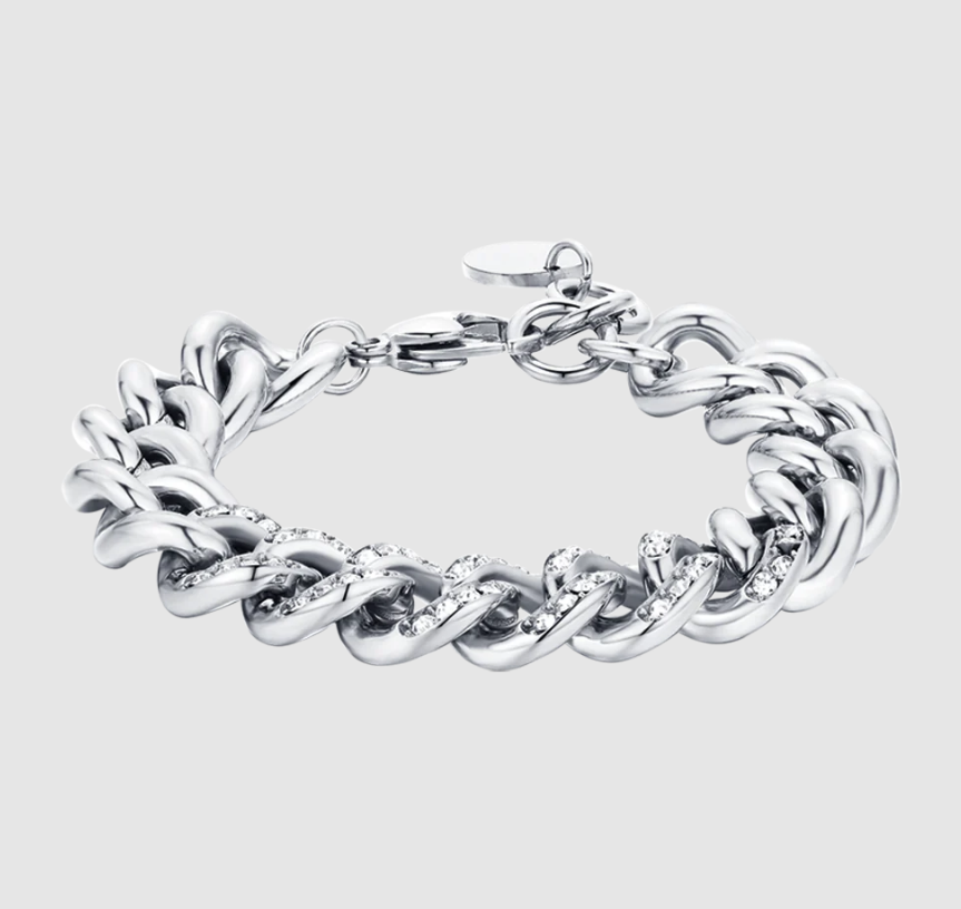 Bracciale Luca Barra Acciaio Catena con Cristalli Argentato _BK2069