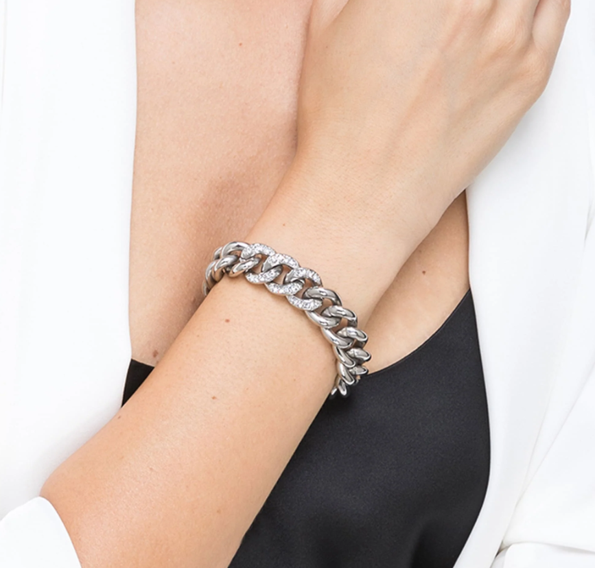 Bracciale Luca Barra Acciaio Catena con Cristalli Argentato _BK2069