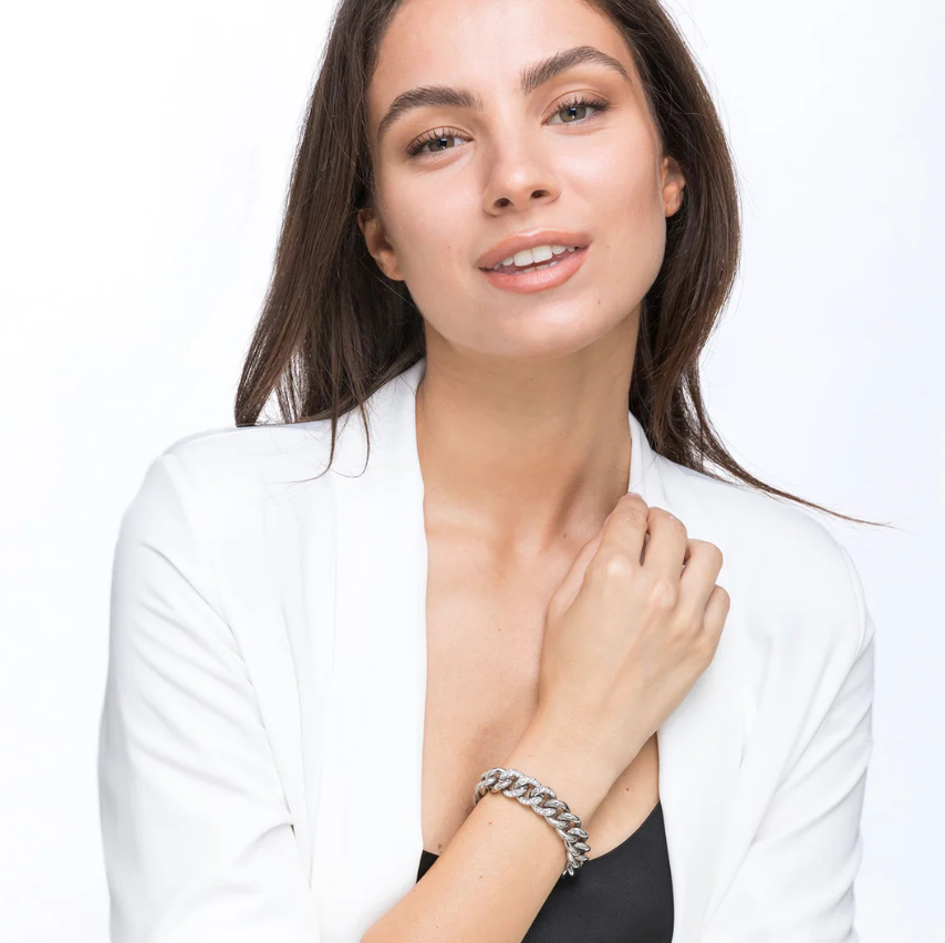 Bracciale Luca Barra Acciaio Catena con Cristalli Argentato _BK2069