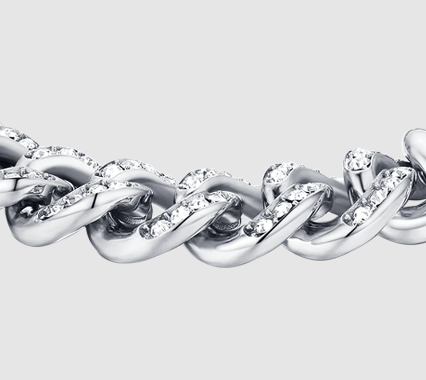 Bracciale Luca Barra Acciaio Catena con Cristalli Argentato _BK2069