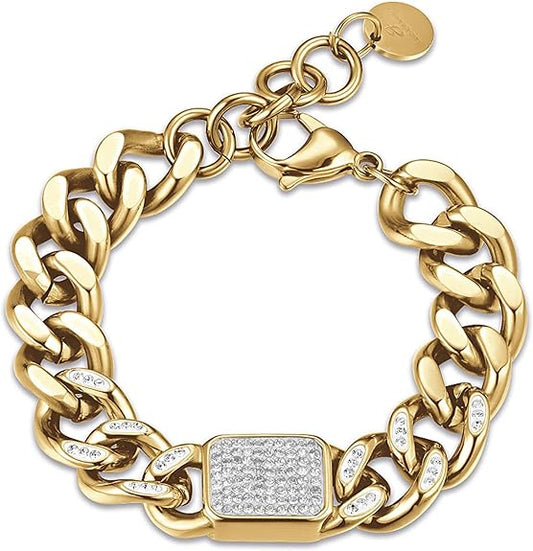 Bracciale Luca Barra Acciaio Catena con Cristalli Dorato _BK2205