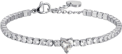 Bracciale Luca Barra Acciaio Silver Tennis Zirconi Cuore Bianchi _BK2280
