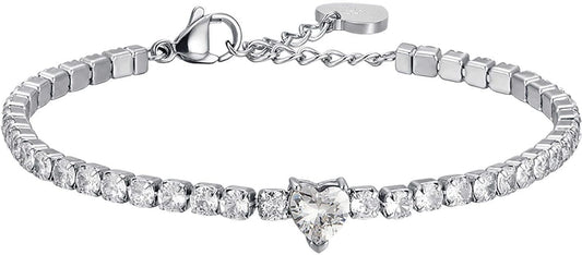 Bracciale Luca Barra Acciaio Silver Tennis Zirconi Cuore Bianchi _BK2280
