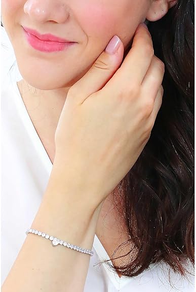 Bracciale Luca Barra Acciaio Silver Tennis Zirconi Cuore Bianchi _BK2280
