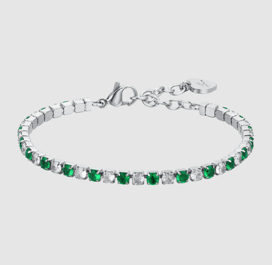 Bracciale Luca Barra Acciaio tennis Cristalli Bianco Verde _BK2633