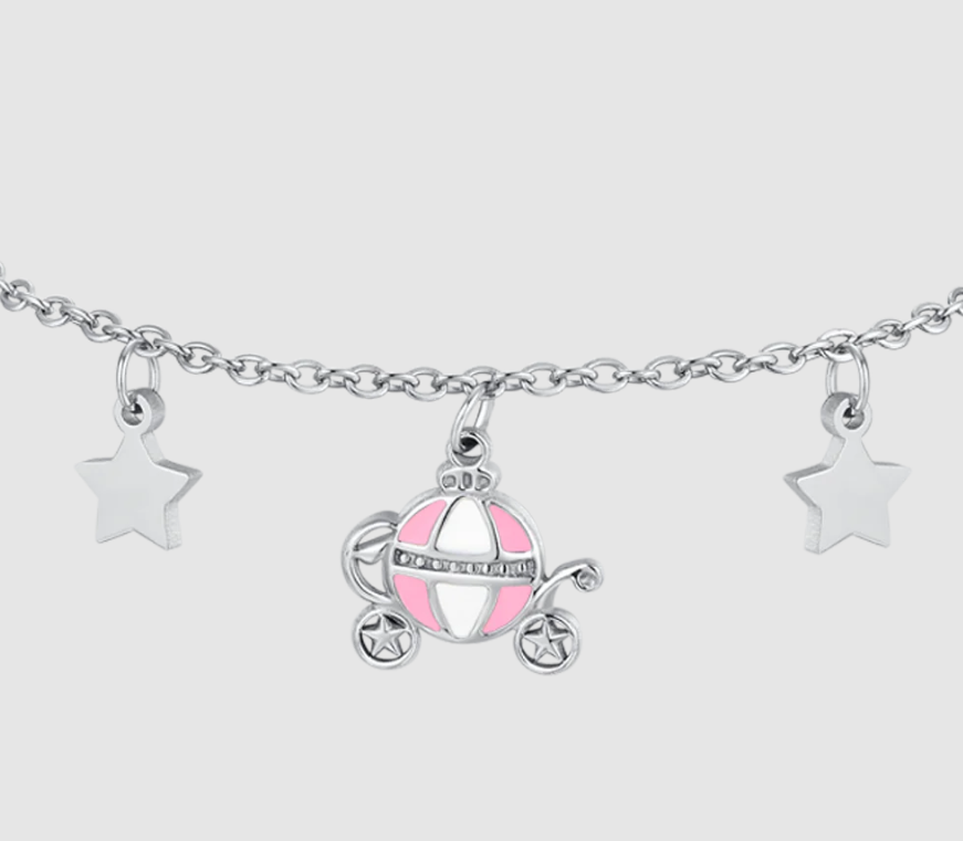 Bracciale Luca Barra Bambina Acciaio Argentato Carrozza Smaltata _JB228