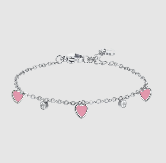 Bracciale Luca Barra Bambina Acciaio Cuori Alternati Smaltati Rosa _JB206