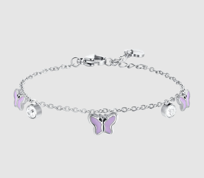 Bracciale Luca Barra Bambina Acciaio Farfalle Smaltate Lilla _JB204