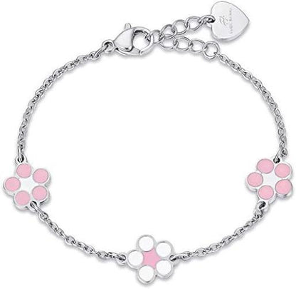 Bracciale Luca Barra Bambina Acciaio Fiori Alternati Smaltati Rosa _JB105