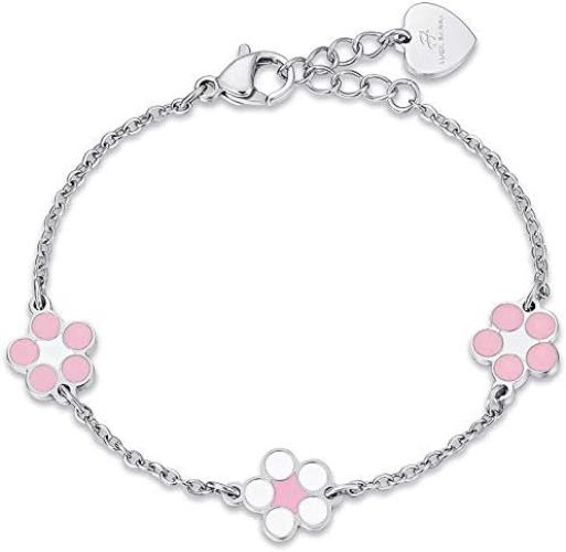 Bracciale Luca Barra Bambina Acciaio Fiori Alternati Smaltati Rosa _JB105