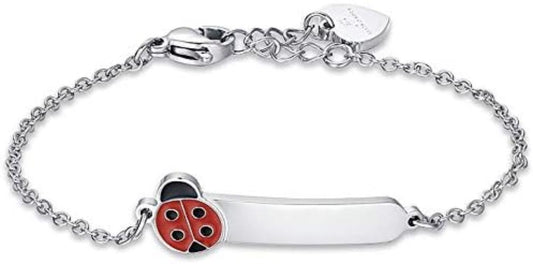 Bracciale Luca Barra Bambina Acciaio Medaglietta Coccinella Smaltata _JB102