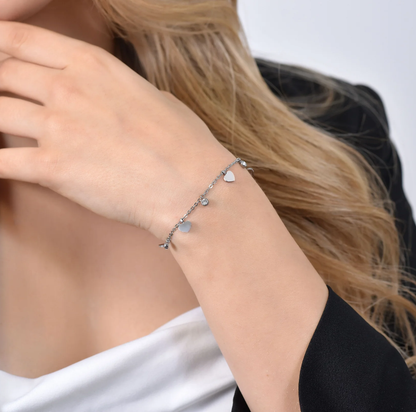 Bracciale Luca Barra Donna Acciaio Argentato Cuori Alternate Zirconi _BK2616