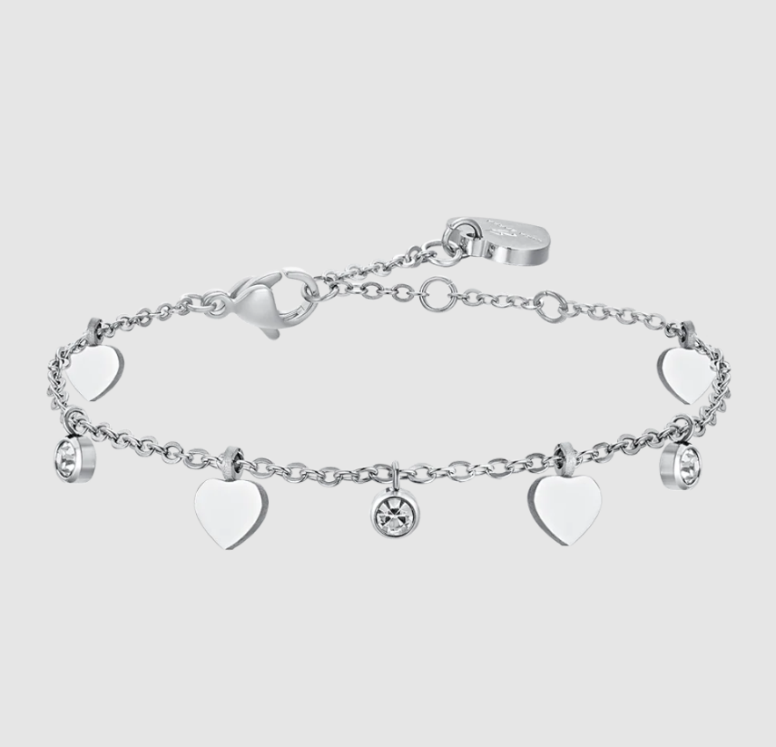 Bracciale Luca Barra Donna Acciaio Argentato Cuori Alternate Zirconi _BK2616
