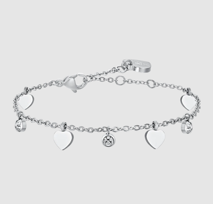 Bracciale Luca Barra Donna Acciaio Argentato Cuori Alternate Zirconi _BK2616