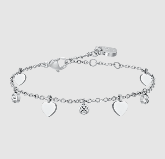 Bracciale Luca Barra Donna Acciaio Argentato Cuori Alternate Zirconi _BK2616