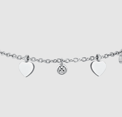 Bracciale Luca Barra Donna Acciaio Argentato Cuori Alternate Zirconi _BK2616