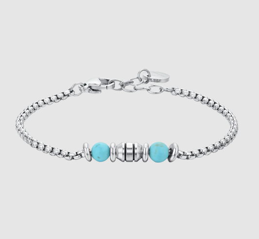 Bracciale Luca Barra Bambino Acciaio Pietre Turchesi _JB218