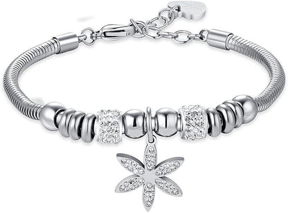 Bracciale Luca Barra Donna Acciaio Argentata Ciondolo Fiore Cristalli _BK2333