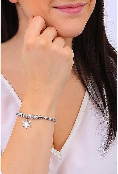 Bracciale Luca Barra Donna Acciaio Argentata Ciondolo Fiore Cristalli _BK2333