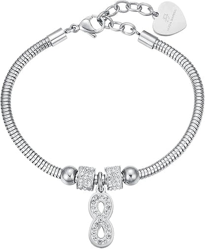 Bracciale Luca Barra Donna Acciaio Argentata Ciondolo Infinito Cristalli _BK1935