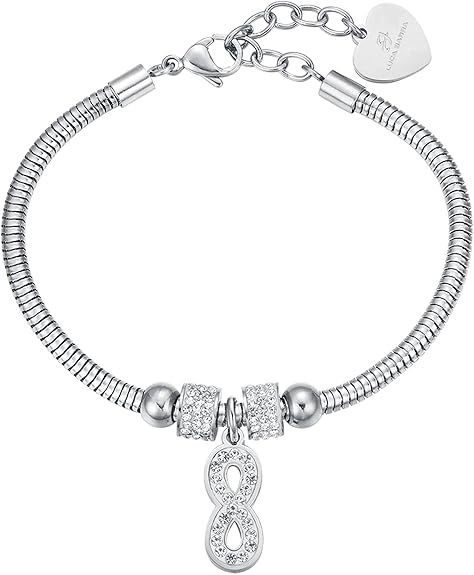 Bracciale Luca Barra Donna Acciaio Argentata Ciondolo Infinito Cristalli _BK1935