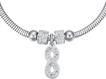 Bracciale Luca Barra Donna Acciaio Argentata Ciondolo Infinito Cristalli _BK1935
