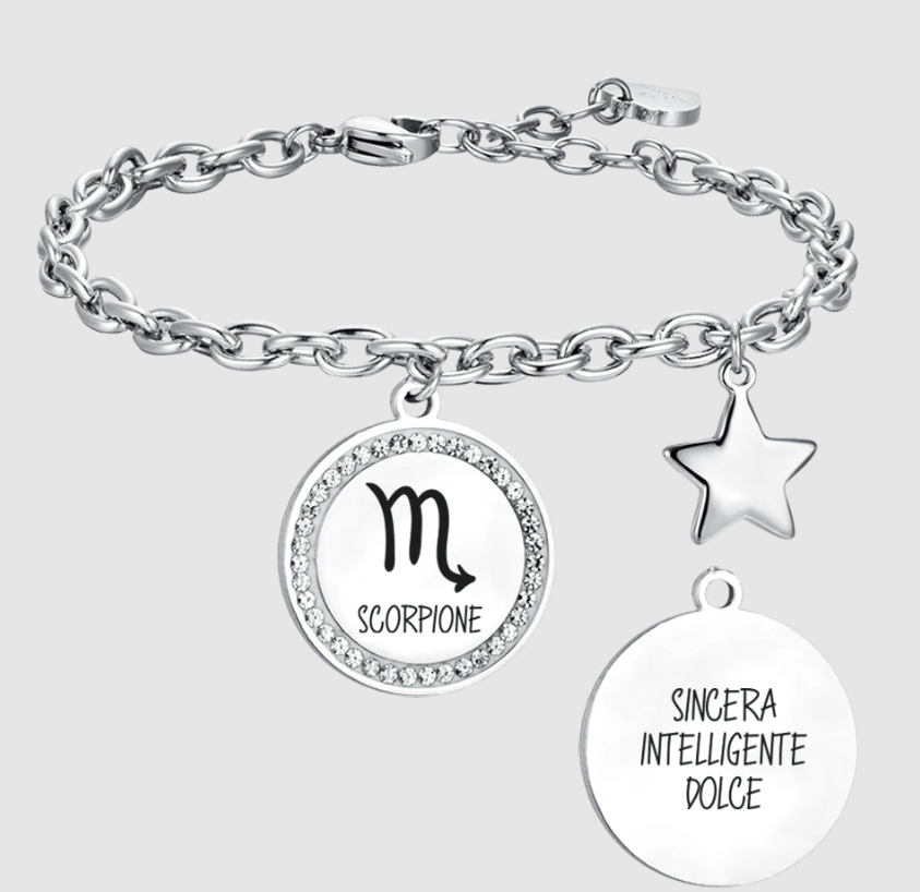 Bracciale Luca Barra Donna Acciaio Argentato Segno Zodiacale Scorpione _BK2548