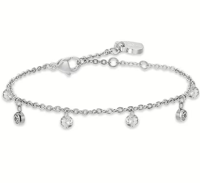 Bracciale Luca Barra Donna Acciaio Ciondoli Cristalli Bianchi _BK2605