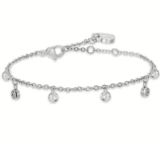 Bracciale Luca Barra Donna Acciaio Ciondoli Cristalli Bianchi _BK2605