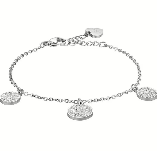 Luca Barra Damen-Armband aus Stahl mit Anhängern aus weißer Emaille und Kristallen _BK2587 
