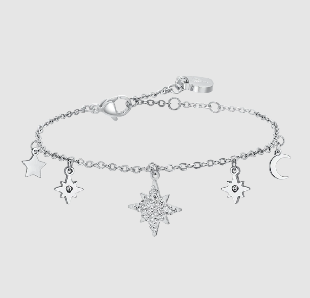 Bracciale Luca Barra Donna Acciaio Ciondoli Stelle e Luna _BK2603