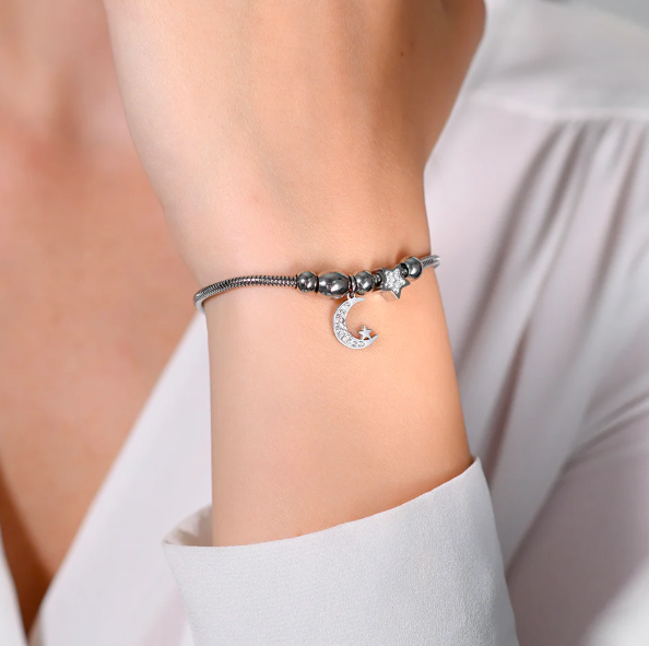 Bracciale Luca Barra Donna Acciaio Ciondoli Stelle e Luna _BK2698