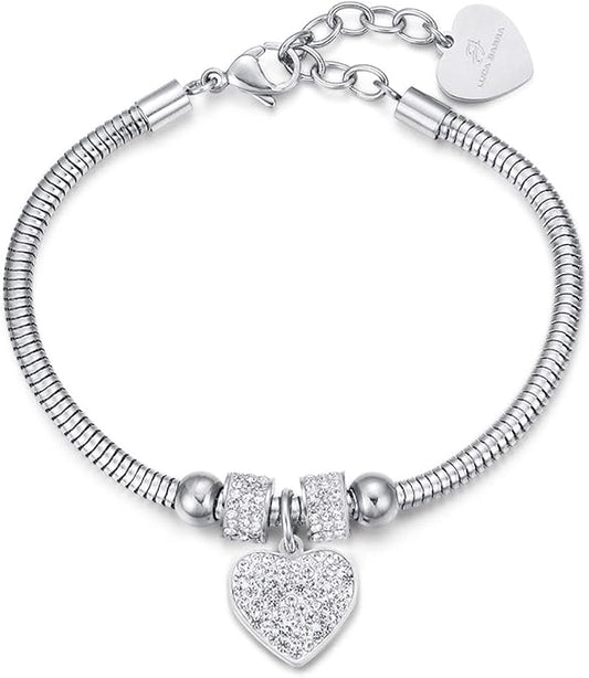Luca Barra Damen-Armband aus Stahl mit Herzanhänger und Kristallen _BK1933 