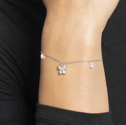 Bracciale Luca Barra Donna Acciaio Ciondolo Farfalla Zirconi Bianchi _BK2861
