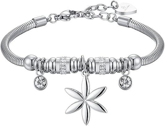 Luca Barra Damen-Armband aus Stahl mit Blumen- und Kristallanhänger _BK2374 