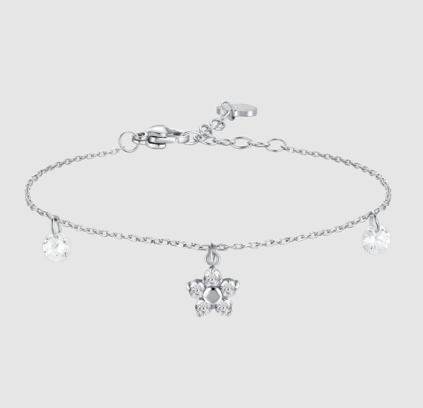 Bracciale Luca Barra Donna Acciaio Ciondolo Fiore Zirconi Bianchi _BK2856