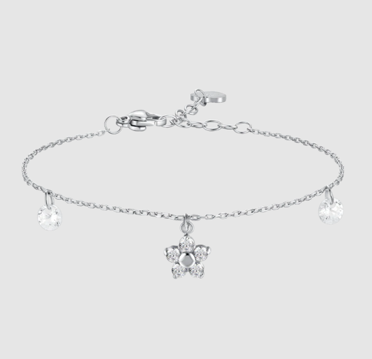 Bracciale Luca Barra Donna Acciaio Ciondolo Fiore Zirconi Bianchi _BK2856