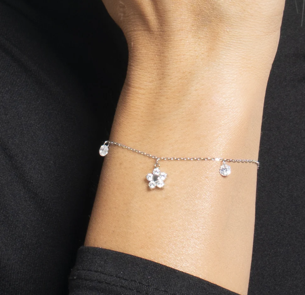 Bracciale Luca Barra Donna Acciaio Ciondolo Fiore Zirconi Bianchi _BK2856