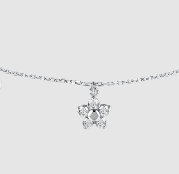 Bracciale Luca Barra Donna Acciaio Ciondolo Fiore Zirconi Bianchi _BK2856