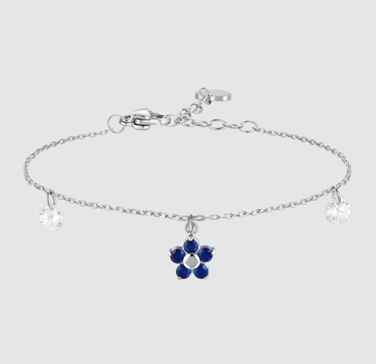 Bracciale Luca Barra Donna Acciaio Ciondolo Fiore Zirconi Blu _BK2858