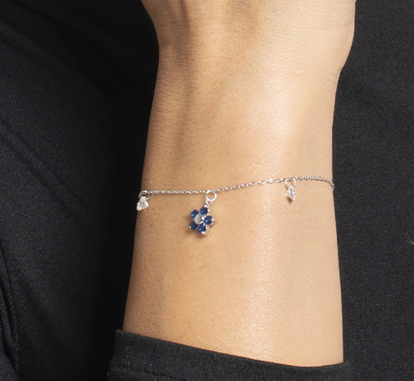 Bracciale Luca Barra Donna Acciaio Ciondolo Fiore Zirconi Blu _BK2858
