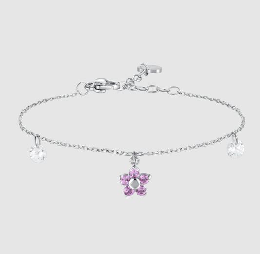 Bracciale Luca Barra Donna Acciaio Ciondolo Fiore Zirconi Rosa _BK2857