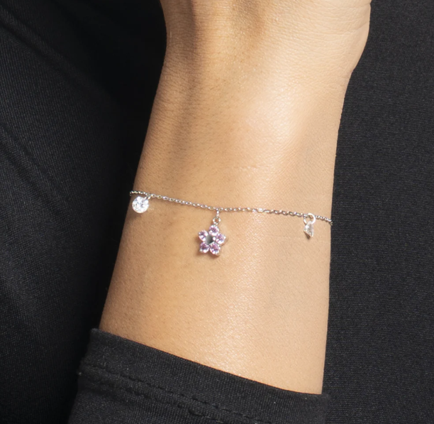Bracciale Luca Barra Donna Acciaio Ciondolo Fiore Zirconi Rosa _BK2857